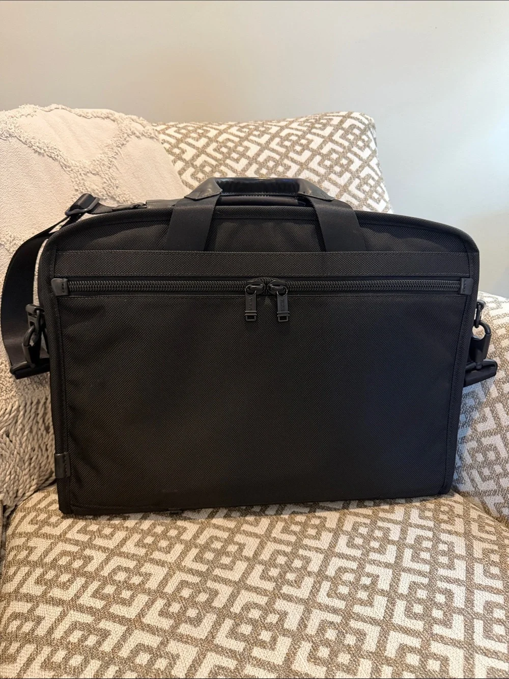 Tumi Black Nylon Briefcase with Dual Front Pockets and Leather Tag